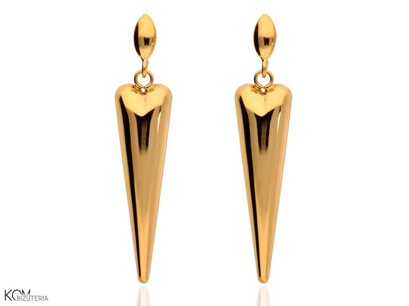 zlote kolczyki dlugie serca lata 80 80te pozlacane srebro | gold-plated silver icicle heart earrings