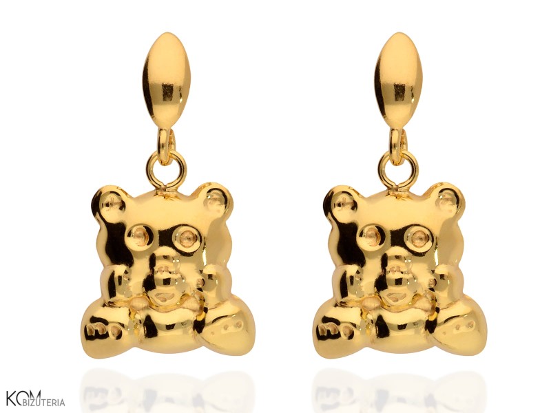 zlote kolczyki pluszowe misie pozlacane srebro | gold-plated silver teddy bear earrings