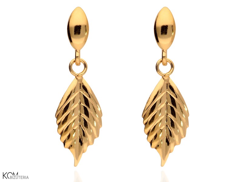 zlote kolczyki liscie natura pozlacane srebro | gold-plated silver leaf earrings