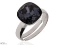 srebrny pierscionek z czarnym grafitowym kwadratowym krysztalem swarovski graphite ring