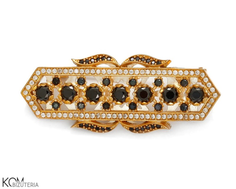 broszka srebrna secesja biały czarny długi z naturalnymi kamieniami silver brooch natural stones
