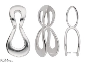 Rodowana, duża, srebrna krawatka, zawieszka zaciskowa 34x16 mm w160