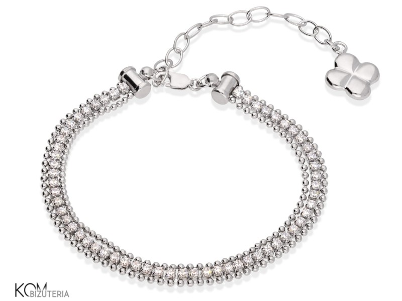 srebrna bransoletka z cyrkoniami i zawieszka koniczyna