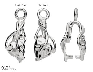 Srebrna krawatka, zawieszka zaciskowa liść, listek 15x6mm w162