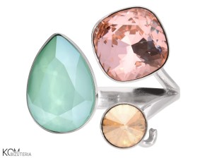 Trzykolorowy pierścionek, srebro 925, kryształy Swarovski®