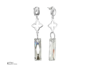 Wiszące kolczyki białe prostokąty i gwiazda, srebro 925, kryształy Swarovski®