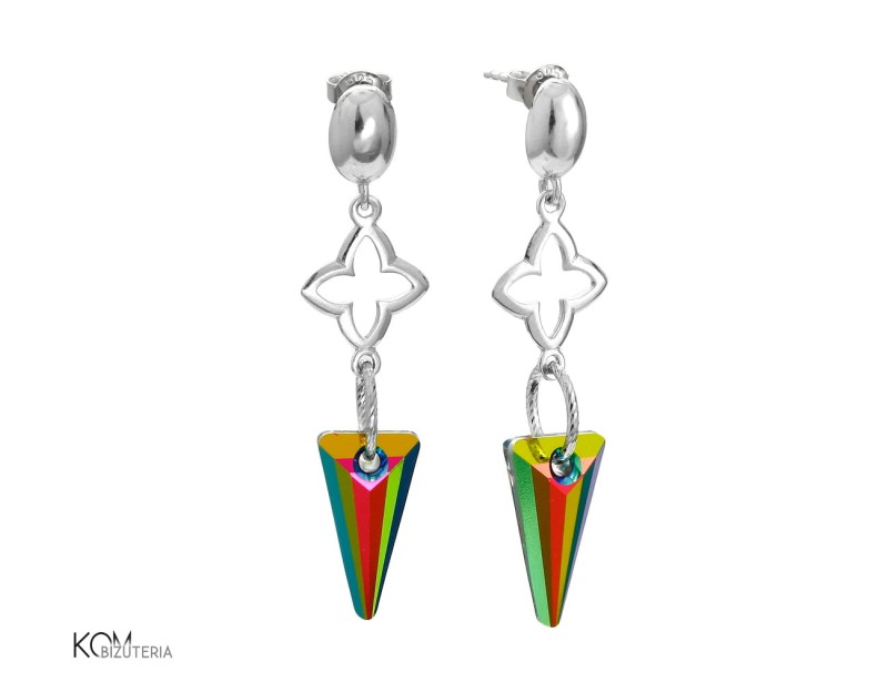 URBAN - srebrne kolczyki sztyfty z kryształami Swarovski® w kolorze zieleń, niebieski, róż