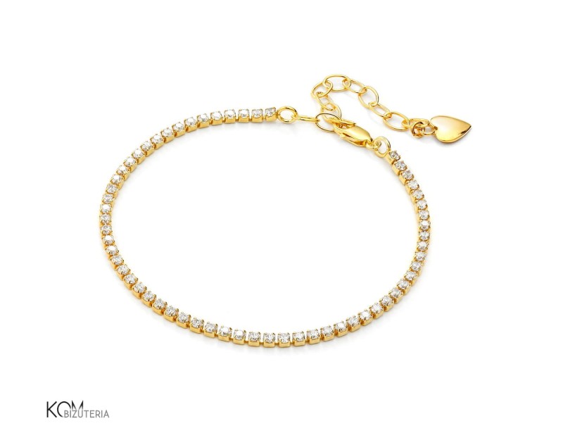 Srebrna pozłacana bransoletka z cyrkoniami i zawieszką serce .jpg