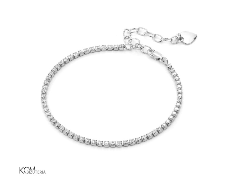 Srebrna pozłacana bransoletka z cyrkoniami i zawieszką serce .jpg