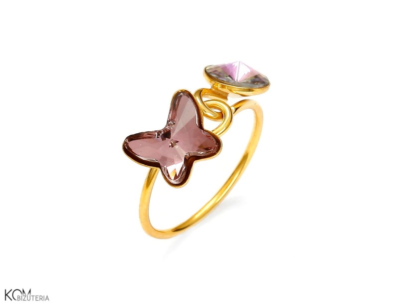 Srebrny pozłacany pierścionek z różowymi kryształami Swarovski®.jpg