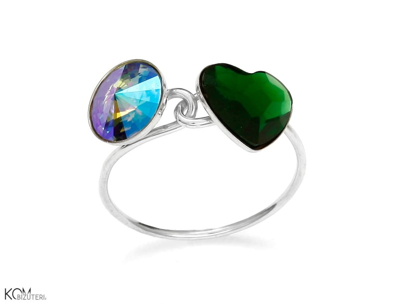 Srebrny pierścionek z zielonym i fioletowym kryształem Swarovski®.jpg