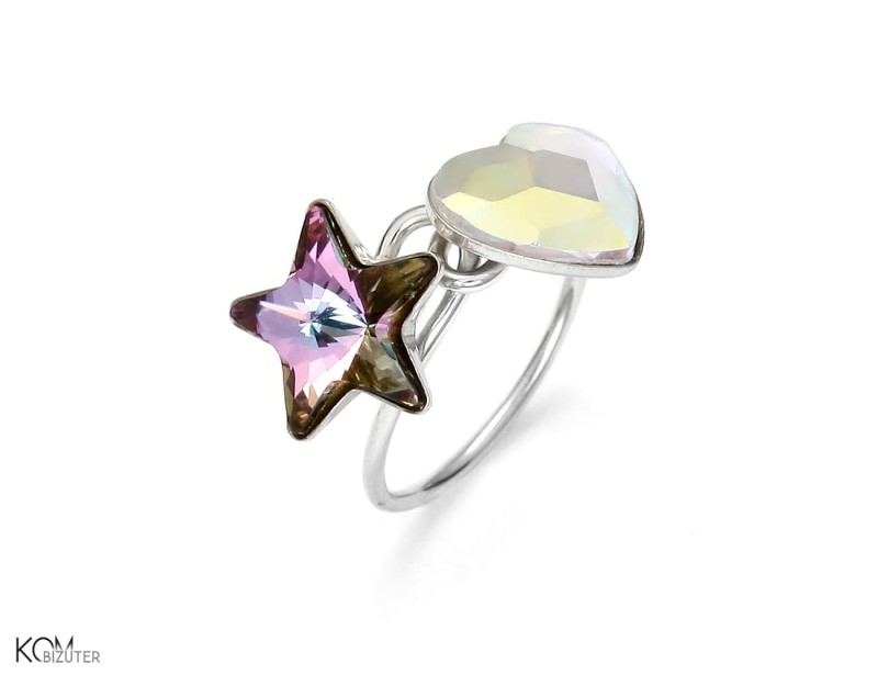 Srebrny pierścionek z tęczowym AB i jasnofioletowym kryształem Swarovski®.jpg