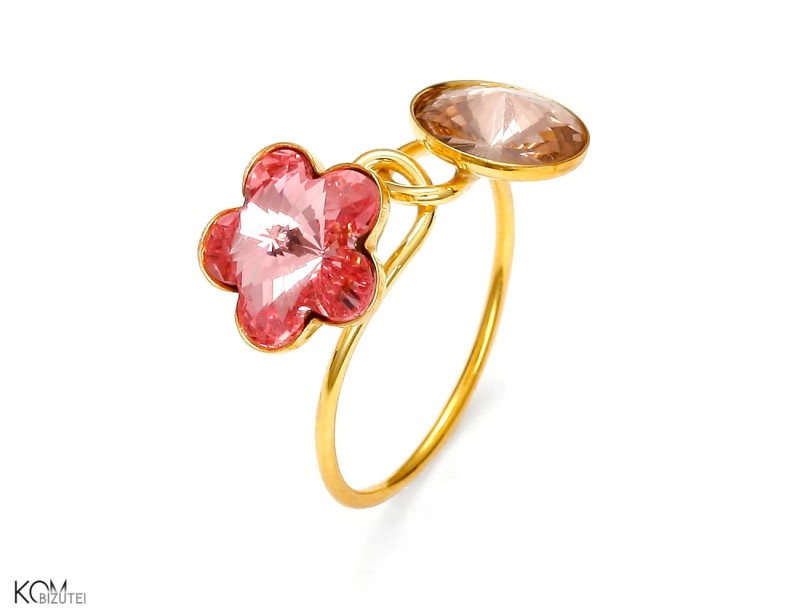 Srebrny pozłacany pierścionek z różowymi kryształami Swarovski®.jpg