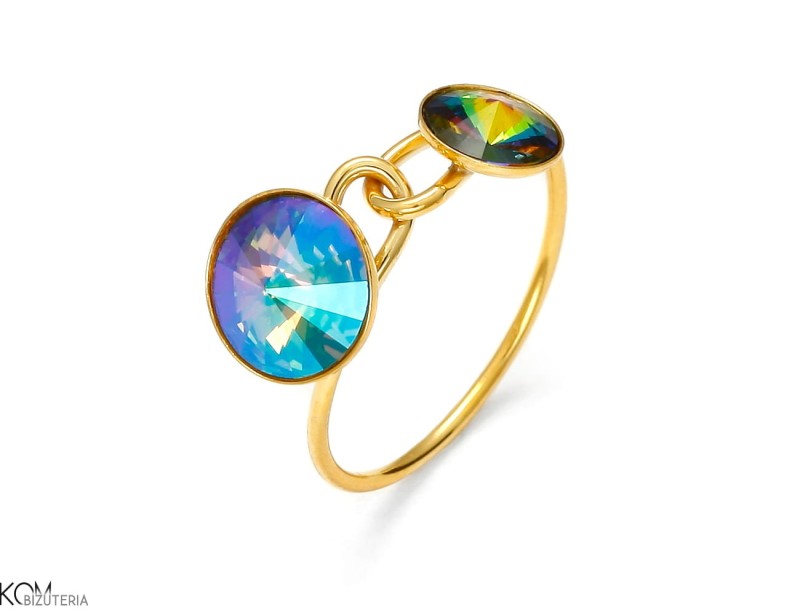 Srebrny pozłacany pierścionek z wielokolorowymi kryształami Swarovski®.jpg