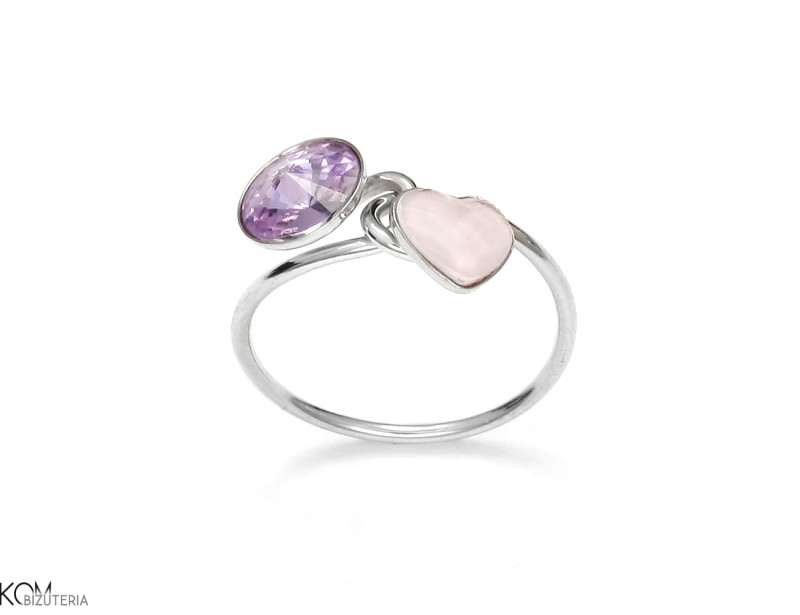 Srebrny pierścionek z fioletowym i pastelowo różowym kryształem Swarovski®.jpg