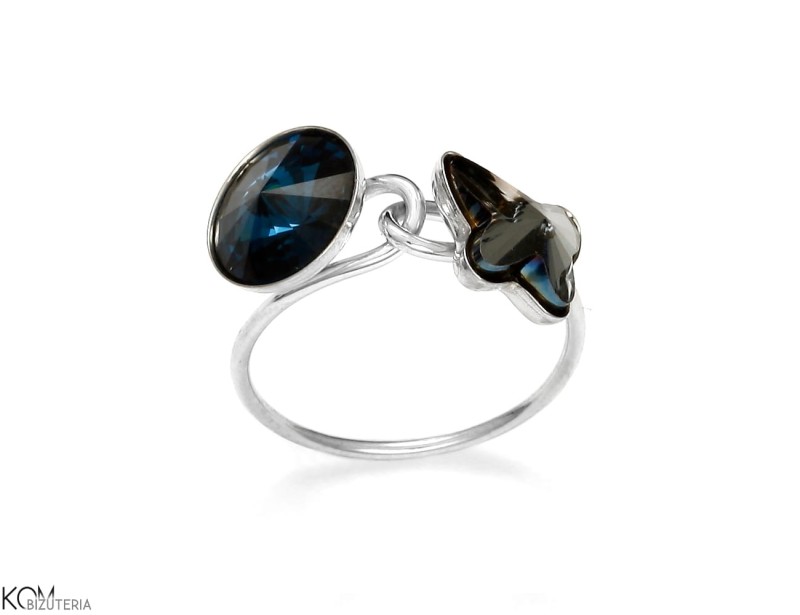 Srebrny pierścionek z granatowym i czarnym kryształem Swarovski®.jpg