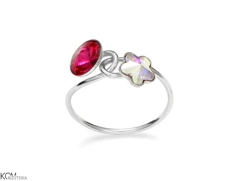 Srebrny pierścionek z różowym i tęczowym kryształem Swarovski®.jpg