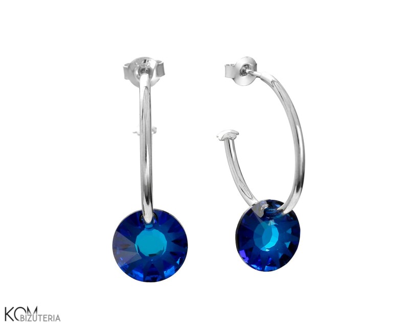 KOLCZYKI KOŁA - niebieski ocean - srebrne kolczyki sztyfty 925 z kryształami Swarovski®.jpg