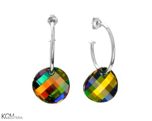 Wielokolorowe kolczyki koła – niebieski, zielony, czerwony, kryształ Swarovski®, srebro 925