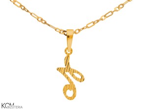 Wisiorek litera N pisana kursywą, pozłacane srebro 925