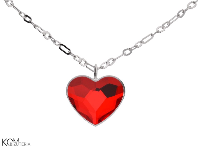 Czerwony naszyjnik duże serce, srebro 925, kryształ Swarovski®