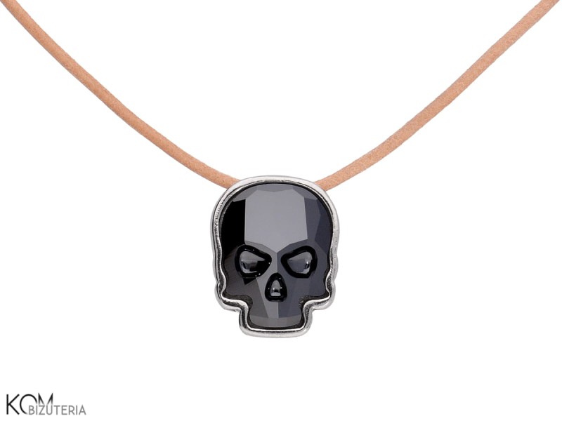 naszyjnik na rzemieniu czarna czaszka swarovski skull necklace