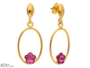 Wiszące kolczyki kwiaty w obręczy, kryształ Swarovski® kwiat, pozłacane srebro 925