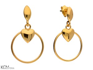 Kolczyki kółka serduszka, pozłacane srebro 925
