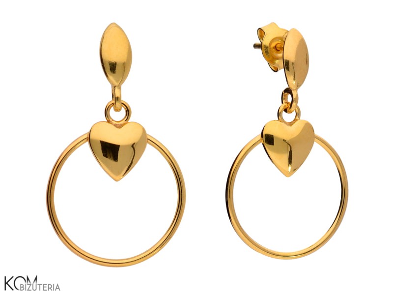 pozlacane srebrne kolczyki koła serce silver heart earrings