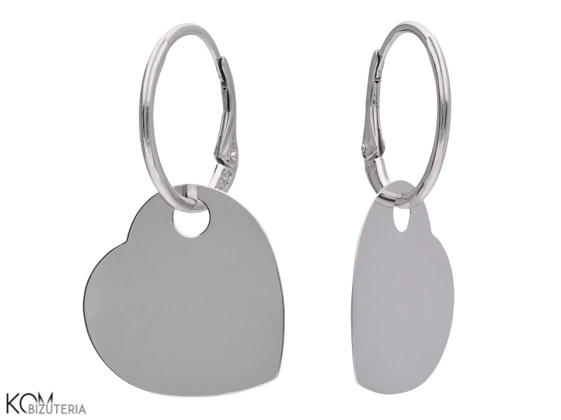 srebrne kolczyki blaszka serce silver heart plate earrings