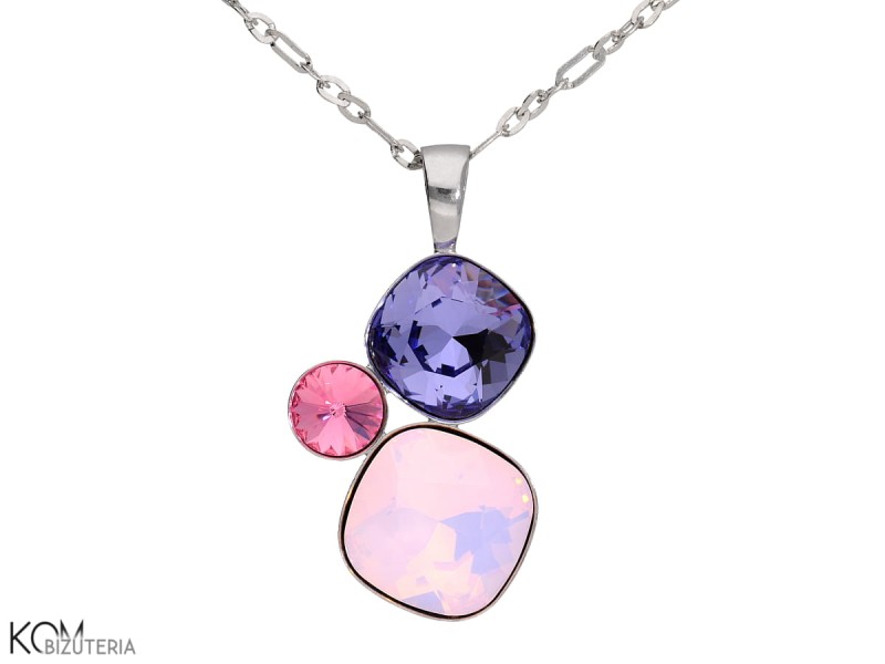 srebrny naszyjnik wisior z kwadratowymi i okraglymi różowymi krysztalami swarovski pink necklace