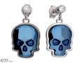 Niebieskie wiszące kolczyki czaszki z cyrkoniami, kryształ Swarovski® czaszka, srebro 925, cyrkonie