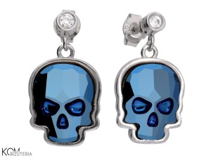 Wiszące kolczyki czaszki z cyrkoniami, kryształ Swarovski® czaszka, srebro 925, cyrkonie