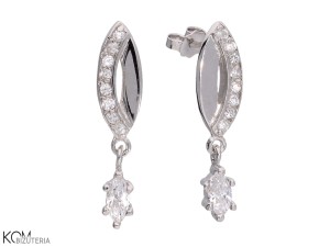 Kolczyki migdały, krople z wiszącymi cyrkoniami, srebro 925, cyrkonie