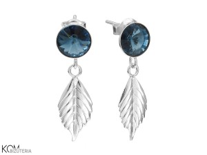Kolczyki listki z kryształowym oczkiem, srebro 925, kryształy Swarovski®