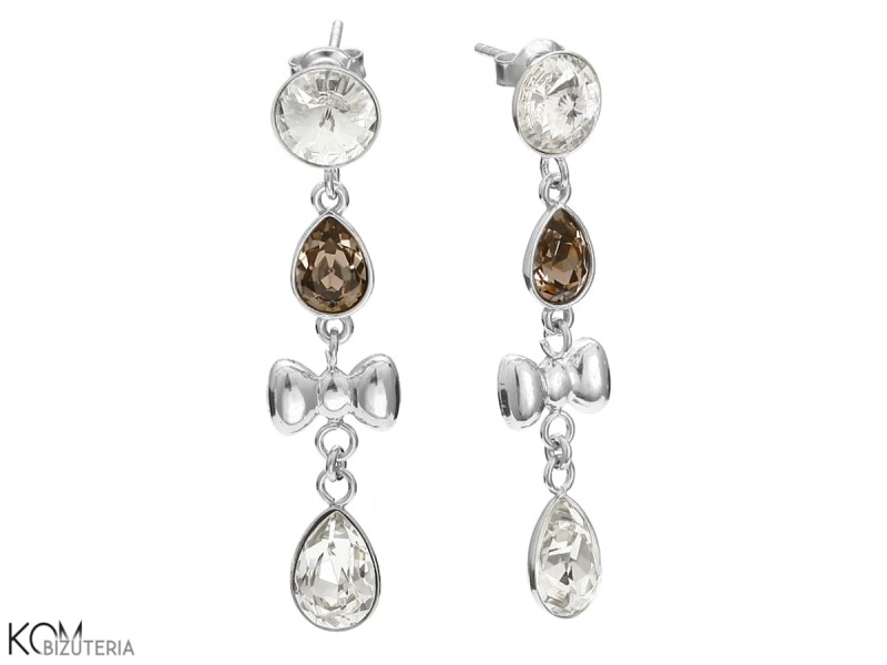 kolczyki slubne krysztal bialy brazowy lezki okragle rivoli kokardka swarovski