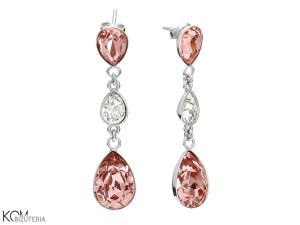 Różowe wiszące kolczyki krople, kryształ Swarovski® kropla, srebro 925
