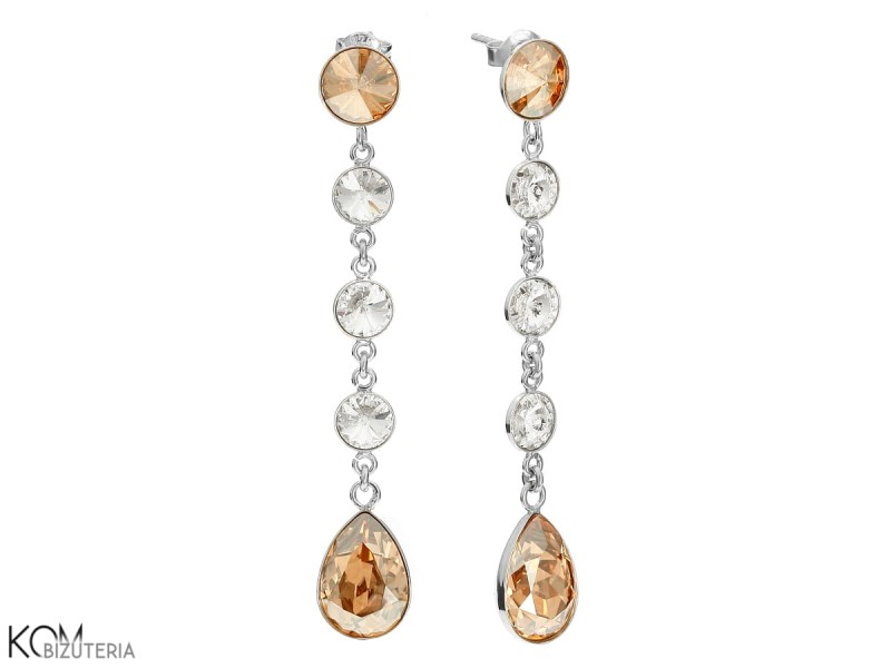 kolczyki slubne lezki bezowe zlote pomaranczowe biale okragle swarovski