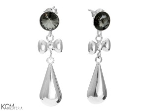 Kolczyki łezki i kokardki, czarne oczko, srebro 925, kryształy Swarovski®