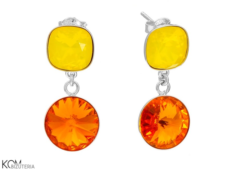 srebrne kolczyki pomaranczowy zolty krysztal swarovski orange yellow earrings