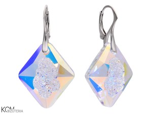 Kolczyki opalizujące geody, srebro 925, kryształy Swarovski® Geode
