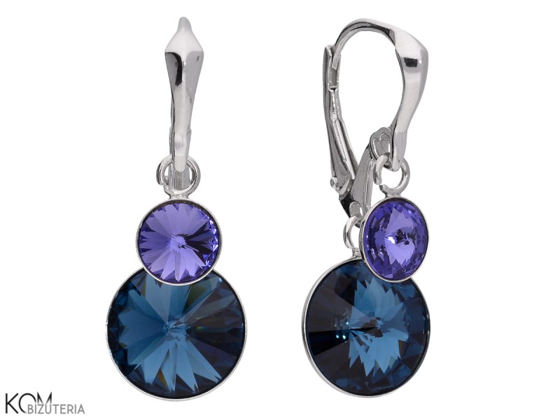 kolczyki wiszace niebieski fioletowy okragly rivoli swarovski denim blue tanzanite rivoli earrings