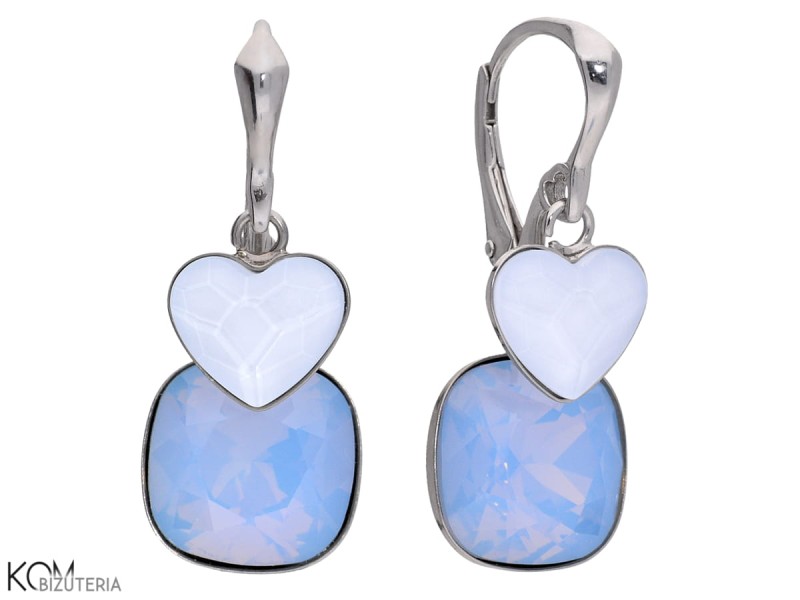 kolczyki wiszace niebieskie serce kwadrat swarovski blue square heart earrings