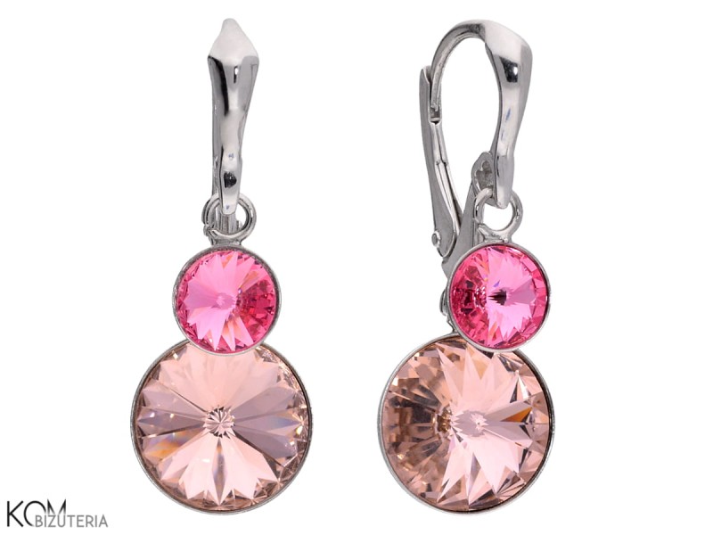 kolczyki wiszace rozowe okragle swarovski pink earrinngs