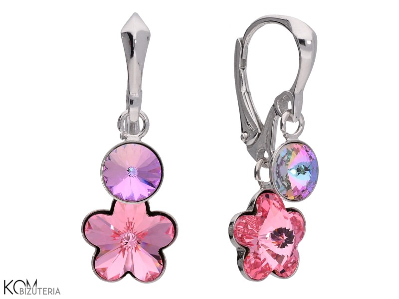 kolczyki wiszace rozowy kwiat rozowo zielone rivoli swarovski pink flower vitrail light round earrings.jpg