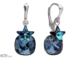 Kolczyki angielskie, niebieskie kwadraty i gwiazdki, srebro 925, kryształy Swarovski®