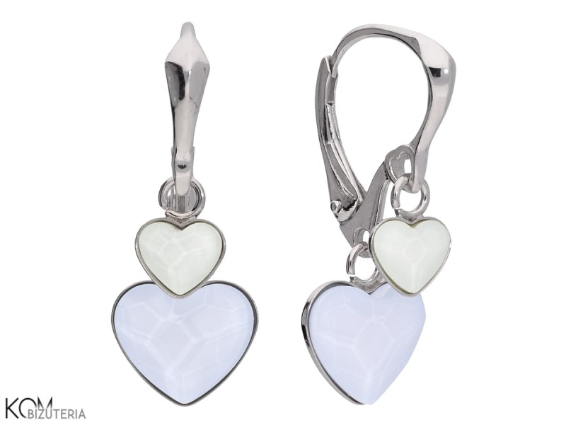 kolczyki wiszace pastelowe niebieskie zielone serce swarovski pastel blue green heart earrings