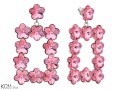 Jasne różowe duże kwadratowe kolczyki kwiaty, kryształ Swarovski® kwiat, srebro 925