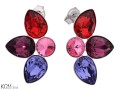 Czerwone i fioletowe kolczyki sztyfty płatki kwiatu, srebro 925, kryształy Swarovski®