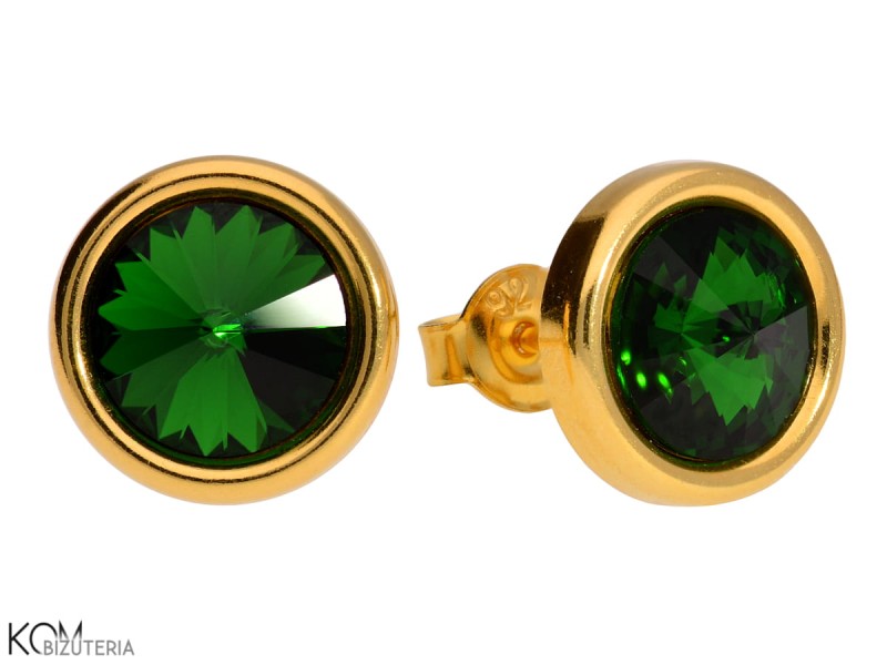 pozlacane srebrne kolczyki ciemnozielone swarovski rivoli dark moss green earrings